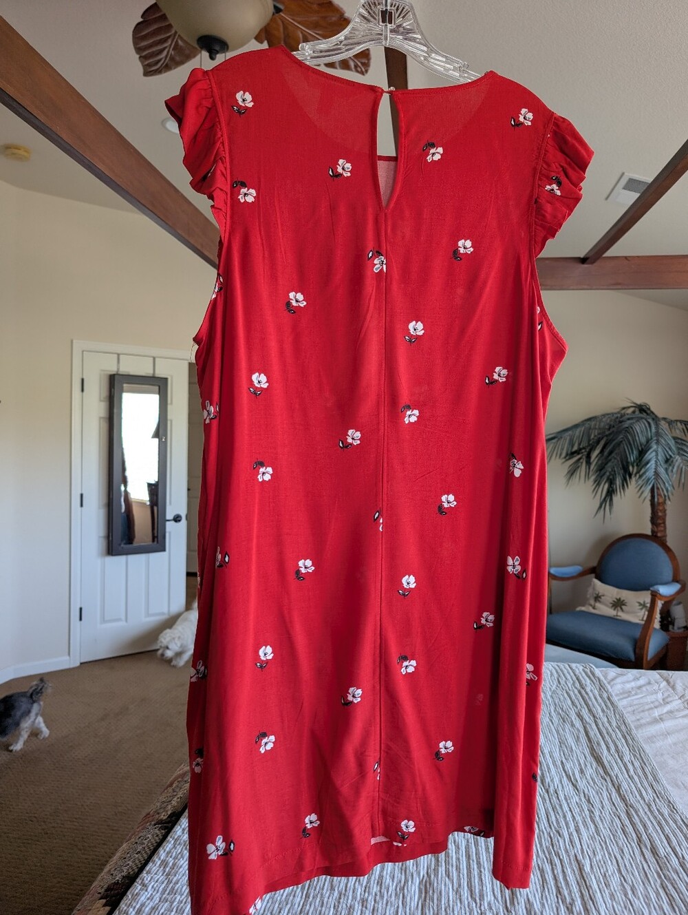 Popsugar Red Floral Dress With Ruffle Sleeves XXL - Picture 2 of 7
